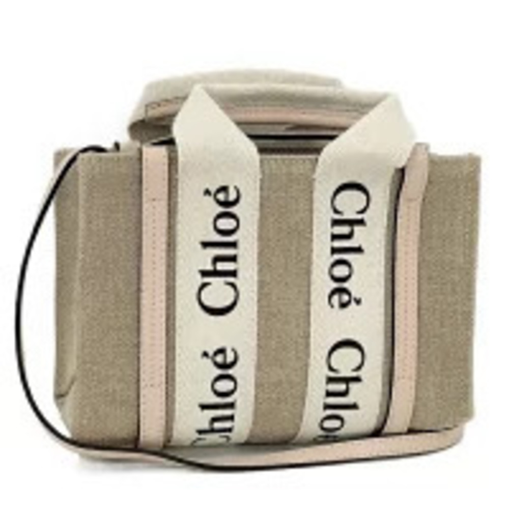 Chloe Woody Canvas Shoulder Bag Beige Cream Pink Ivory White